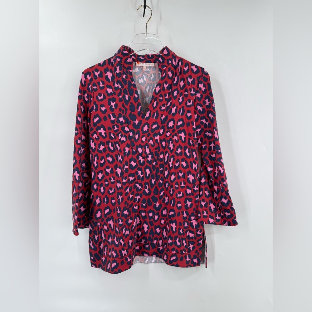 Jude Connally red and pink leopard print tunic top size small NWOT
